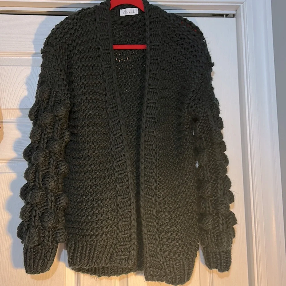 Chicwish Cuteness on Sleeves Black Cardigan Size Medium Oversized Chunky Boho - Picture 3 of 9